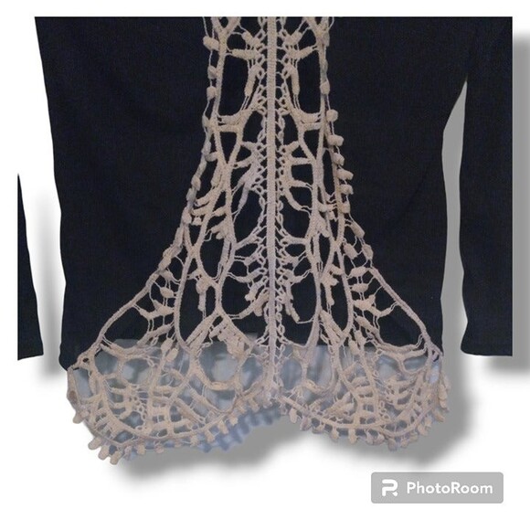 Boutique X-Large Lace Crochet Spine Back-Black-Sheer-Coverup-Swim-Reversible - Picture 5 of 7